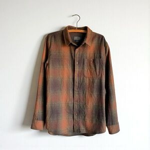 Pendleton Elbow Patch Wool Plaid Trail Shirt Button Down Mens M Orange Brown